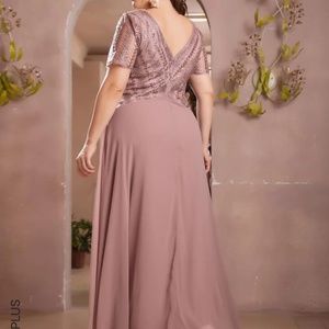 Plus Plants Embroidered Chiffon Prom Dress